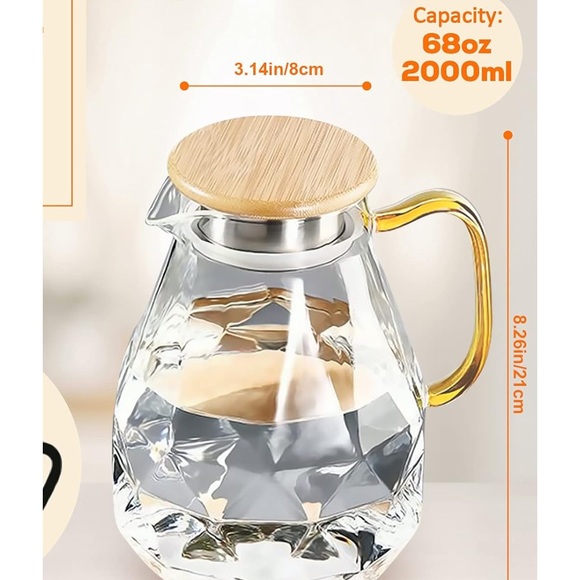 DUJUST Black Smoked Diamond Glass Water Tea Pitcher carafe with Lid 68 oz - Picture 5 of 16